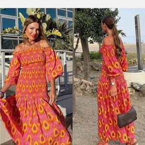 NWT Zara Multicolored Printed MIDI Dress